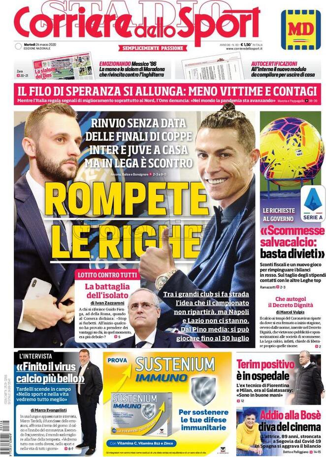 Quotidiani: la prima pagina di Qs, Stadio, Gazzetta, Corriere dello Sport, Tuttosport