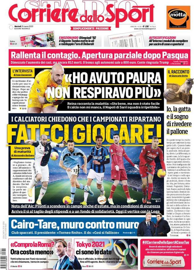 Quotidiani: la prima pagina di Qs, Stadio, Gazzetta, Corriere dello Sport, Tuttosport