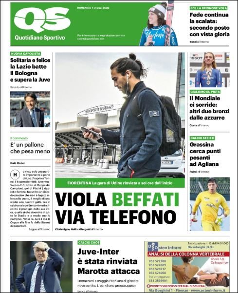 Quotidiani: le prime pagine di QS, Stadio, Gazzetta, Corriere dello Sport e Tuttosport
