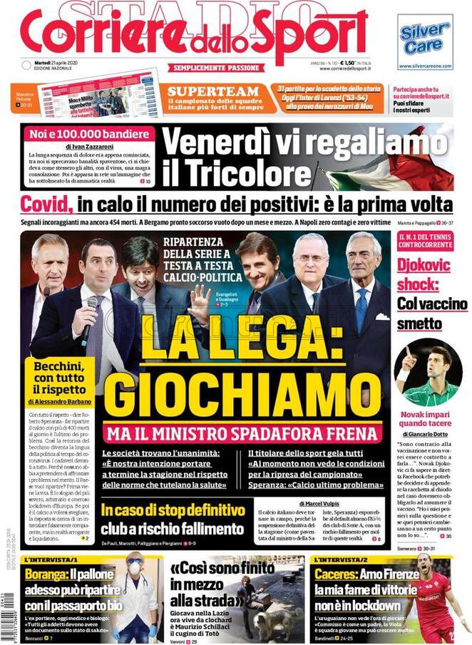 Quotidiani: la prima pagina di Qs, Stadio, Gazzetta, Corriere dello Sport, Tuttosport