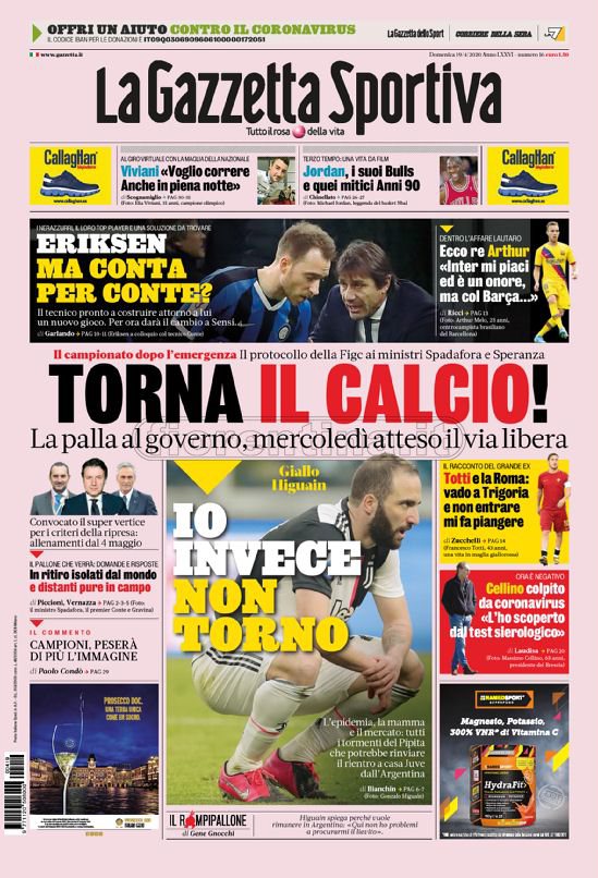 Quotidiani: le prime pagine di Gazzetta, Corriere dello Sport, Stadio e Tuttosport