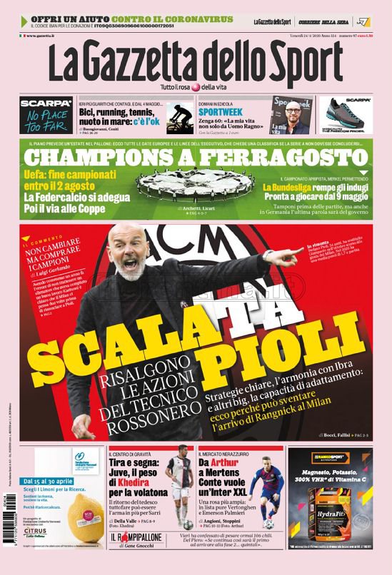 Quotidiani: la prima pagina di Qs, Stadio, Gazzetta, Corriere dello Sport, Tuttosport