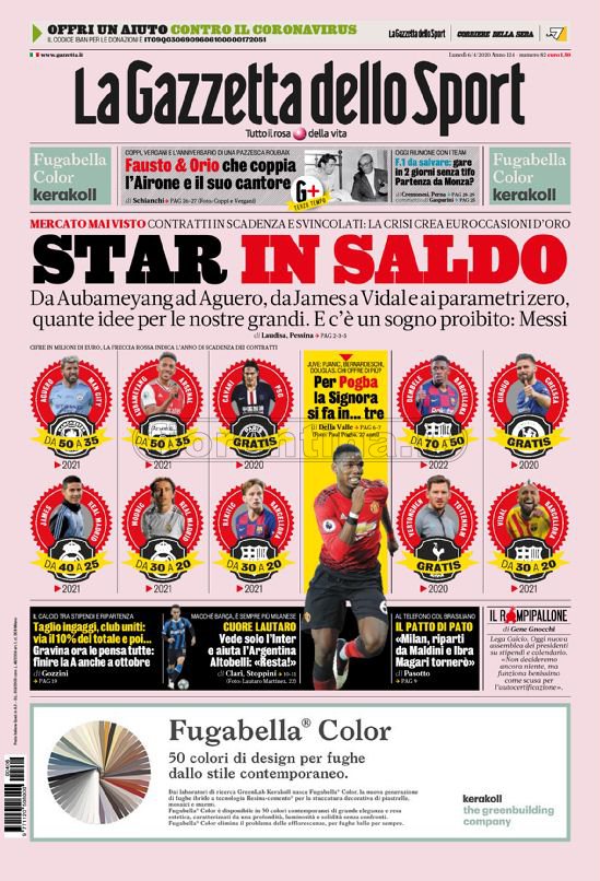 Quotidiani: le prime pagine di Gazzetta, Corriere dello Sport, Stadio e Tuttosport