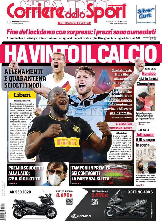 Quotidiani: la prima pagina di Qs, Stadio, Gazzetta, Corriere dello Sport, Tuttosport