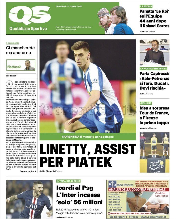 Quotidiani: la prima pagina di Qs, Stadio, Gazzetta, Corriere dello Sport, Tuttosport
