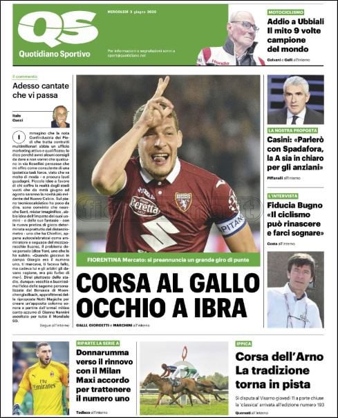 Quotidiani: le prime pagine di Qs, Gazzetta, CorSport, Stadio e Tuttosport