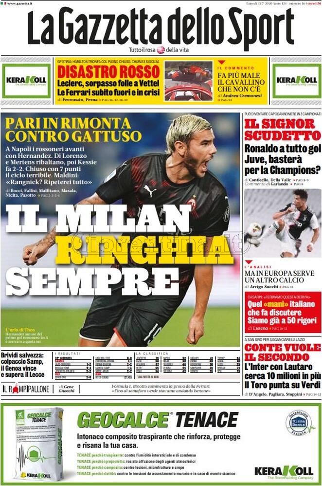 Quotidiani: la prima pagina di Qs, Stadio, Gazzetta, Corriere dello Sport, Tuttosport