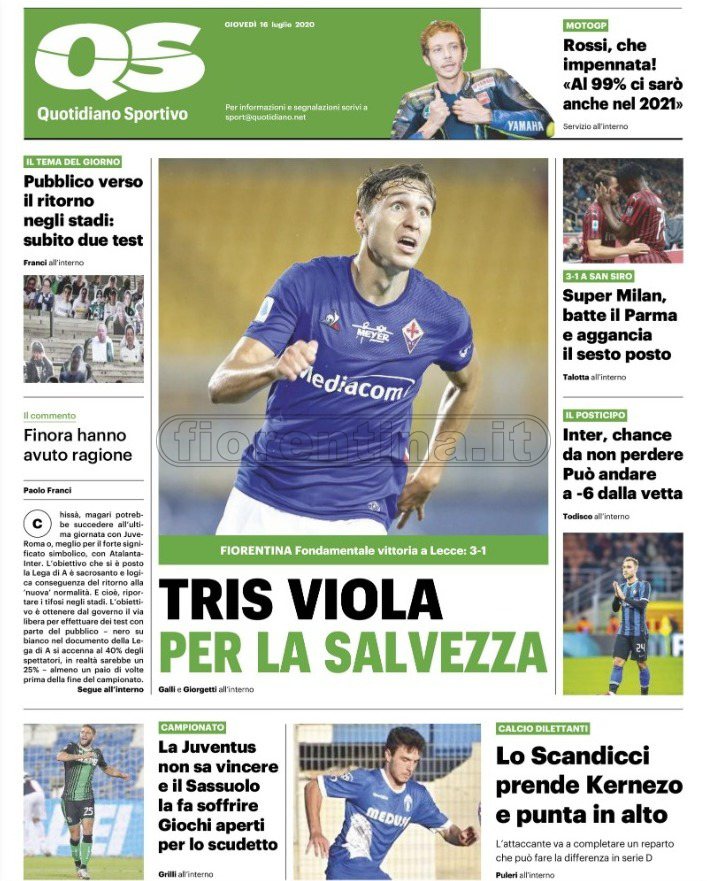 Quotidiani: la prima pagina di Qs, Stadio, Gazzetta, Corriere dello Sport, Tuttosport