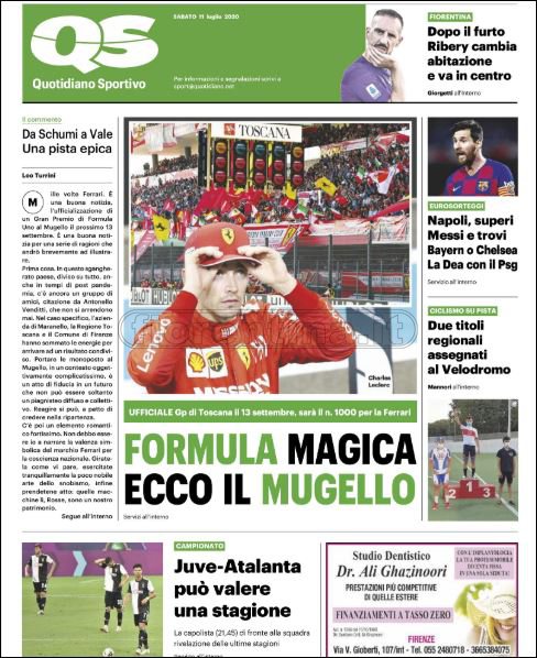 Quotidiani: le prime pagine di Qs, Gazzetta, CorSport, Stadio e Tuttosport