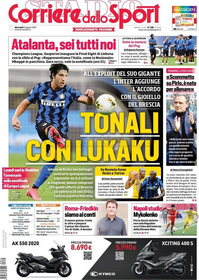 Quotidiani: la prima pagina di Qs, Stadio, Gazzetta, Corriere dello Sport, Tuttosport
