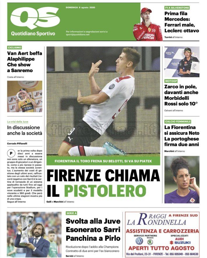 Quotidiani: le prime pagine di Qs, Gazzetta, CorSport, Stadio e Tuttosport