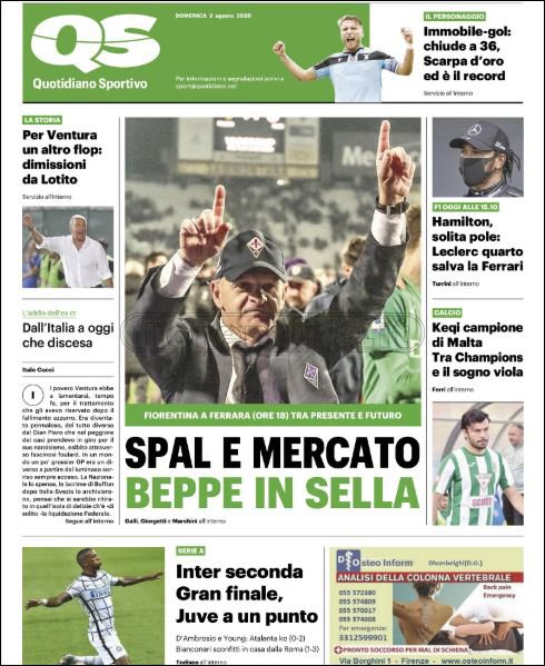 Quotidiani: le prime pagine di Qs, Gazzetta, CorSport, Stadio e Tuttosport