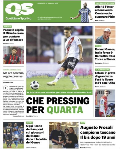 Quotidiani: le prime pagine di Qs, Gazzetta, CorSport, Stadio e Tuttosport