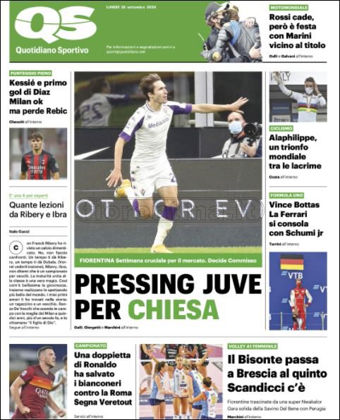 Quotidiani: le prime pagine di Qs, Gazzetta, CorSport, Stadio e Tuttosport