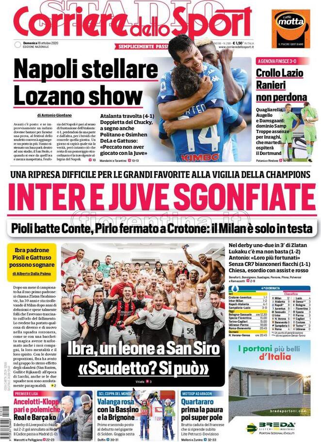 Quotidiani: la prima pagina di Qs, Stadio, Gazzetta, Corriere dello Sport, Tuttosport