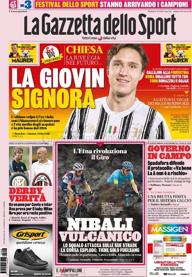 Quotidiani: la prima pagina di Qs, Stadio, Gazzetta, Corriere dello Sport, Tuttosport