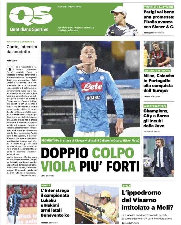 Quotidiani: le prime pagine di Qs, Gazzetta, CorSport, Stadio e Tuttosport