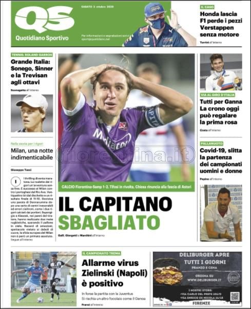 Quotidiani: le prime pagine di Qs, Gazzetta, CorSport, Stadio e Tuttosport