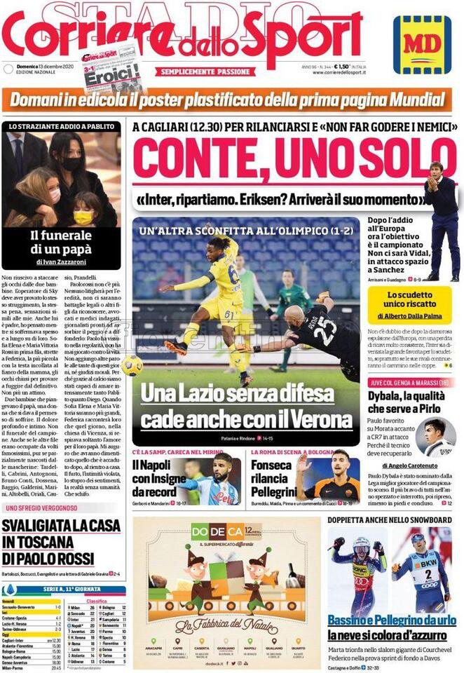 Quotidiani: la prima pagina di Qs, Stadio, Gazzetta, Corriere dello Sport, Tuttosport