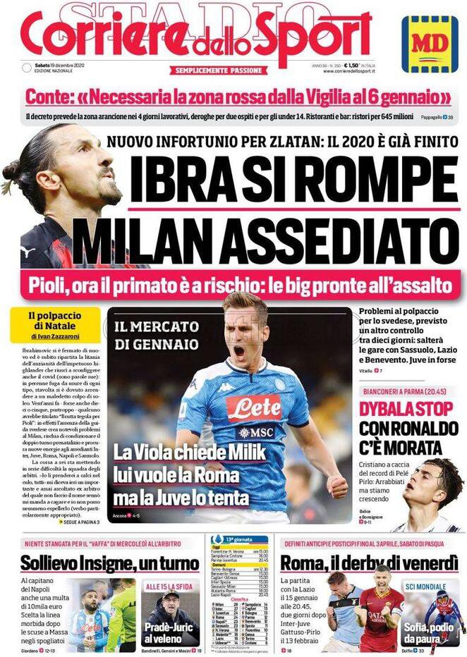 Quotidiani: la prima pagina di Qs, Stadio, Gazzetta, Corriere dello Sport, Tuttosport