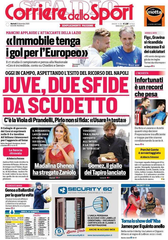 Quotidiani: la prima pagina di Qs, Stadio, Gazzetta, Corriere dello Sport, Tuttosport