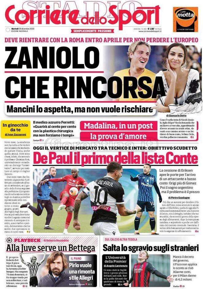 Quotidiani: la prima pagina di Qs, Stadio, Gazzetta, Corriere dello Sport, Tuttosport
