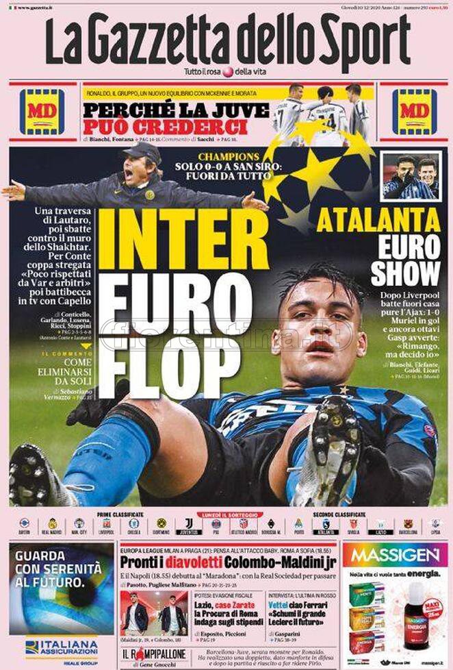 Quotidiani: la prima pagina di Qs, Stadio, Gazzetta, Corriere dello Sport, Tuttosport