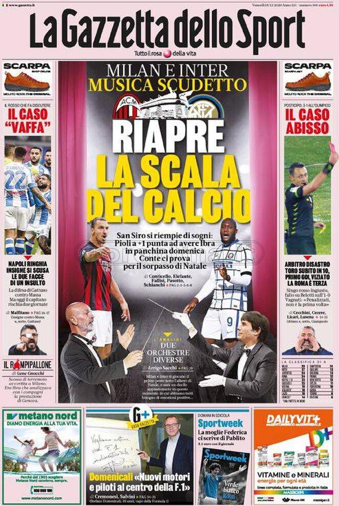 Quotidiani: la prima pagina di Qs, Stadio, Gazzetta, Corriere dello Sport, Tuttosport