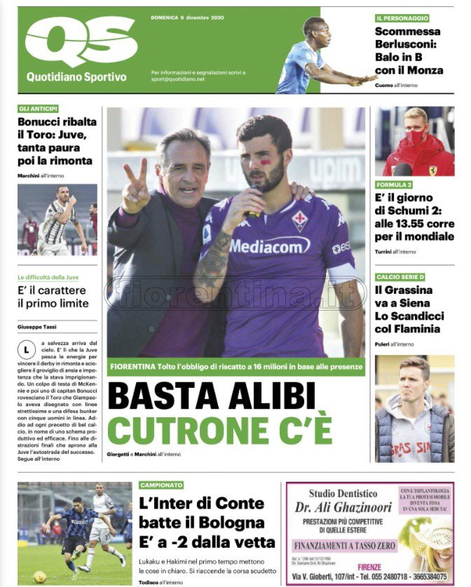 Quotidiani: la prima pagina di Qs, Stadio, Gazzetta, Corriere dello Sport, Tuttosport