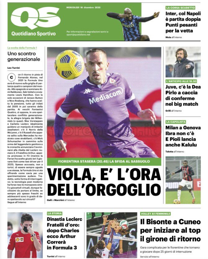 Quotidiani: la prima pagina di Qs, Stadio, Gazzetta, Corriere dello Sport, Tuttosport