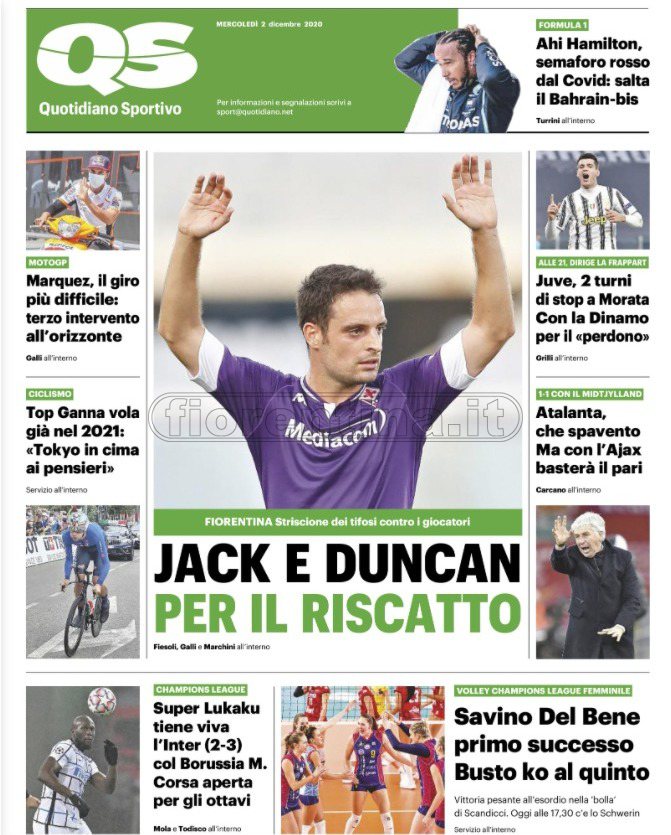 Quotidiani: la prima pagina di Qs, Stadio, Gazzetta, Corriere dello Sport, Tuttosport