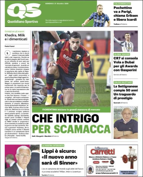 Quotidiani: le prime pagine di Qs, Gazzetta, CorSport, Stadio e Tuttosport