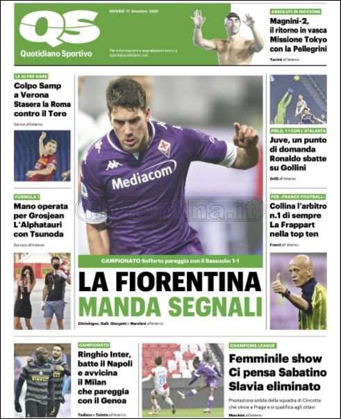 Quotidiani: le prime pagine di Qs, Gazzetta, CorSport, Stadio e Tuttosport