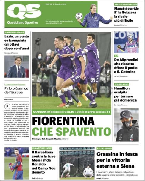 Quotidiani: le prime pagine di Qs, Gazzetta, CorSport, Stadio e Tuttosport