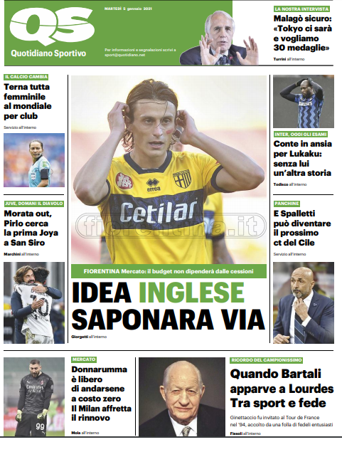 Quotidiani: la prima pagina di Qs, Stadio, Gazzetta, Corriere dello Sport, Tuttosport