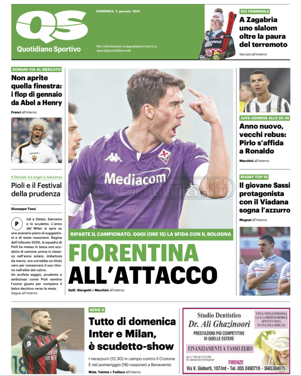 Quotidiani: la prima pagina di Qs, Stadio, Gazzetta, Corriere dello Sport, Tuttosport