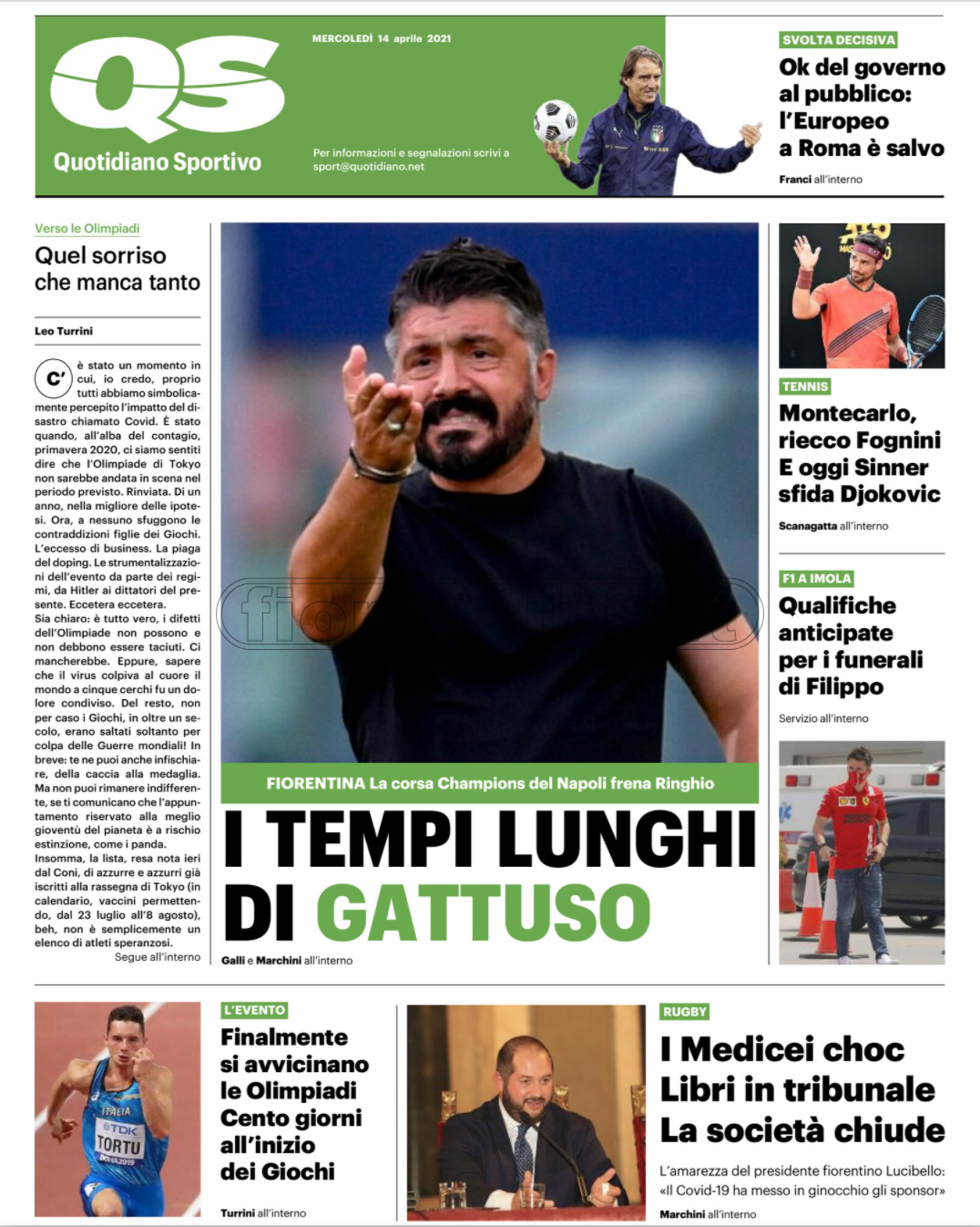 Quotidiani: la prima pagina di Qs, Stadio, Gazzetta, Corriere dello Sport, Tuttosport