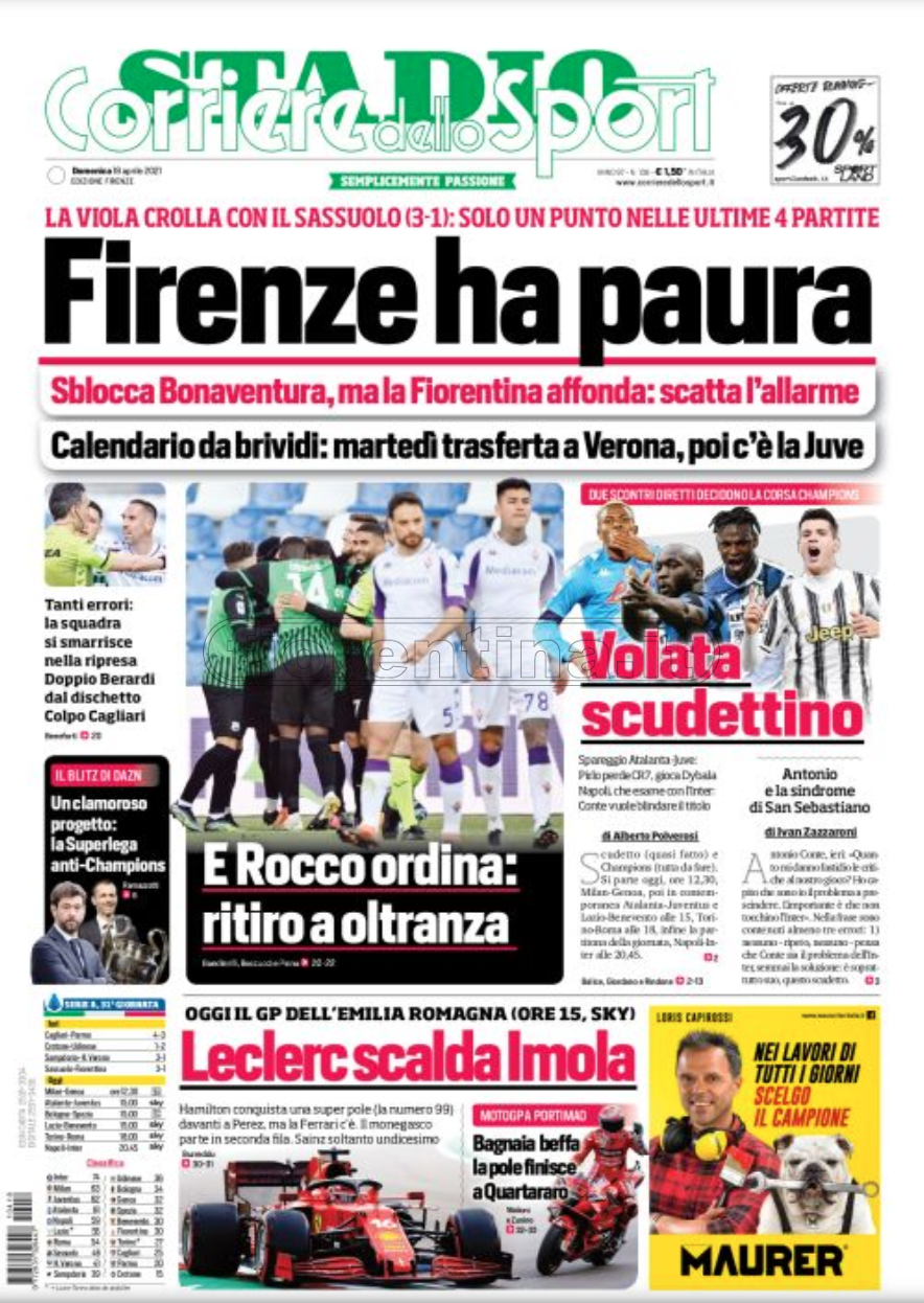 Quotidiani: la prima pagina di Qs, Stadio, Gazzetta, Corriere dello Sport, Tuttosport