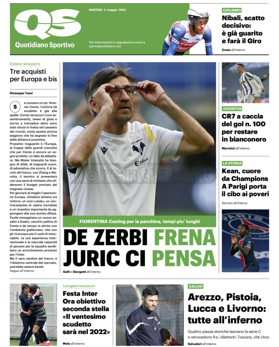 Quotidiani: la prima pagina di Qs, Stadio, Gazzetta, Corriere dello Sport, Tuttosport