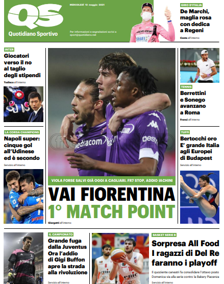 Quotidiani: la prima pagina di Qs, Stadio, Gazzetta, Corriere dello Sport, Tuttosport