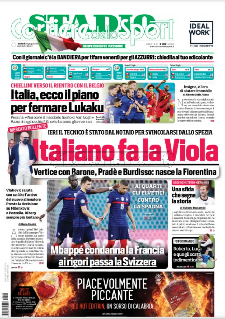 Quotidiani: la prima pagina di Qs, Stadio, Gazzetta, Corriere dello Sport, Tuttosport