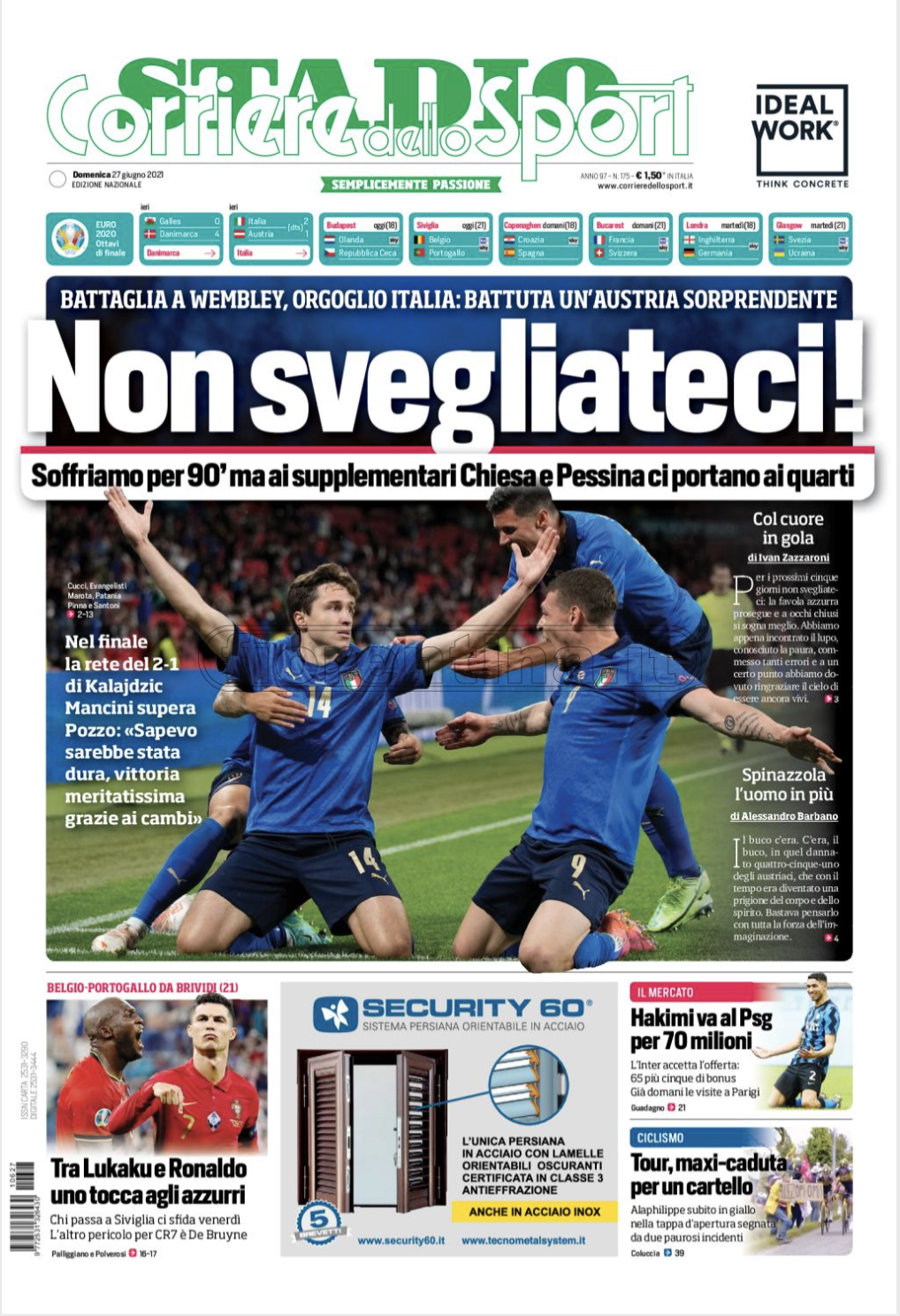 Quotidiani: la prima pagina di Qs, Stadio, Gazzetta, Corriere dello Sport, Tuttosport