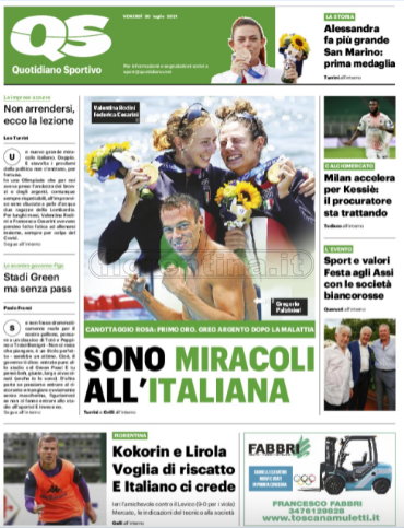 Quotidiani: la prima pagina di Qs, Stadio, Gazzetta, Corriere dello Sport, Tuttosport
