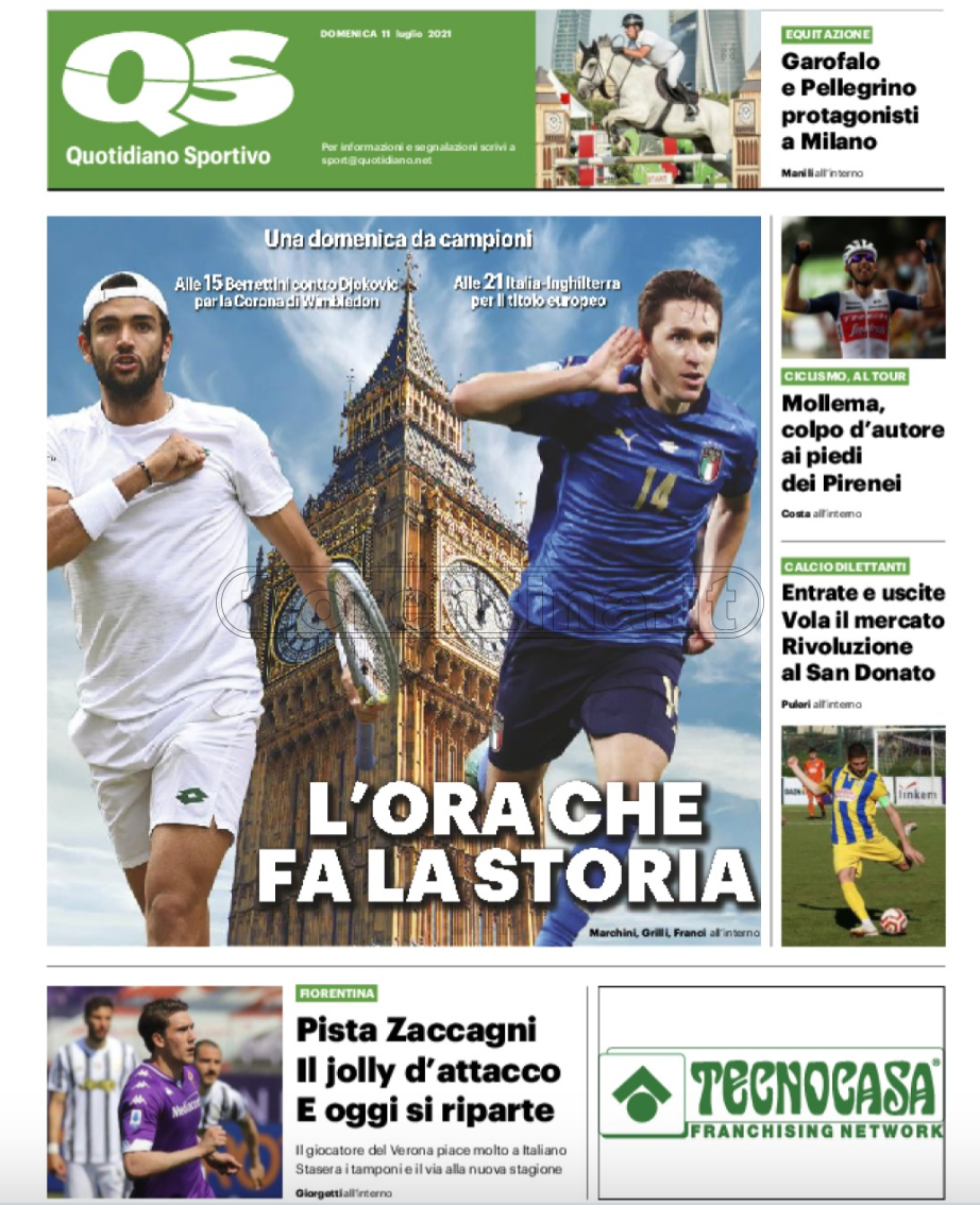 Quotidiani: la prima pagina di Qs, Stadio, Gazzetta, Corriere dello Sport, Tuttosport
