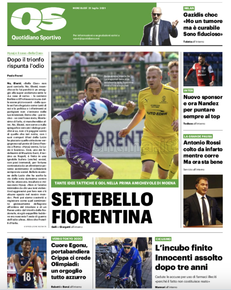 Quotidiani: la prima pagina di Qs, Stadio, Gazzetta, Corriere dello Sport, Tuttosport