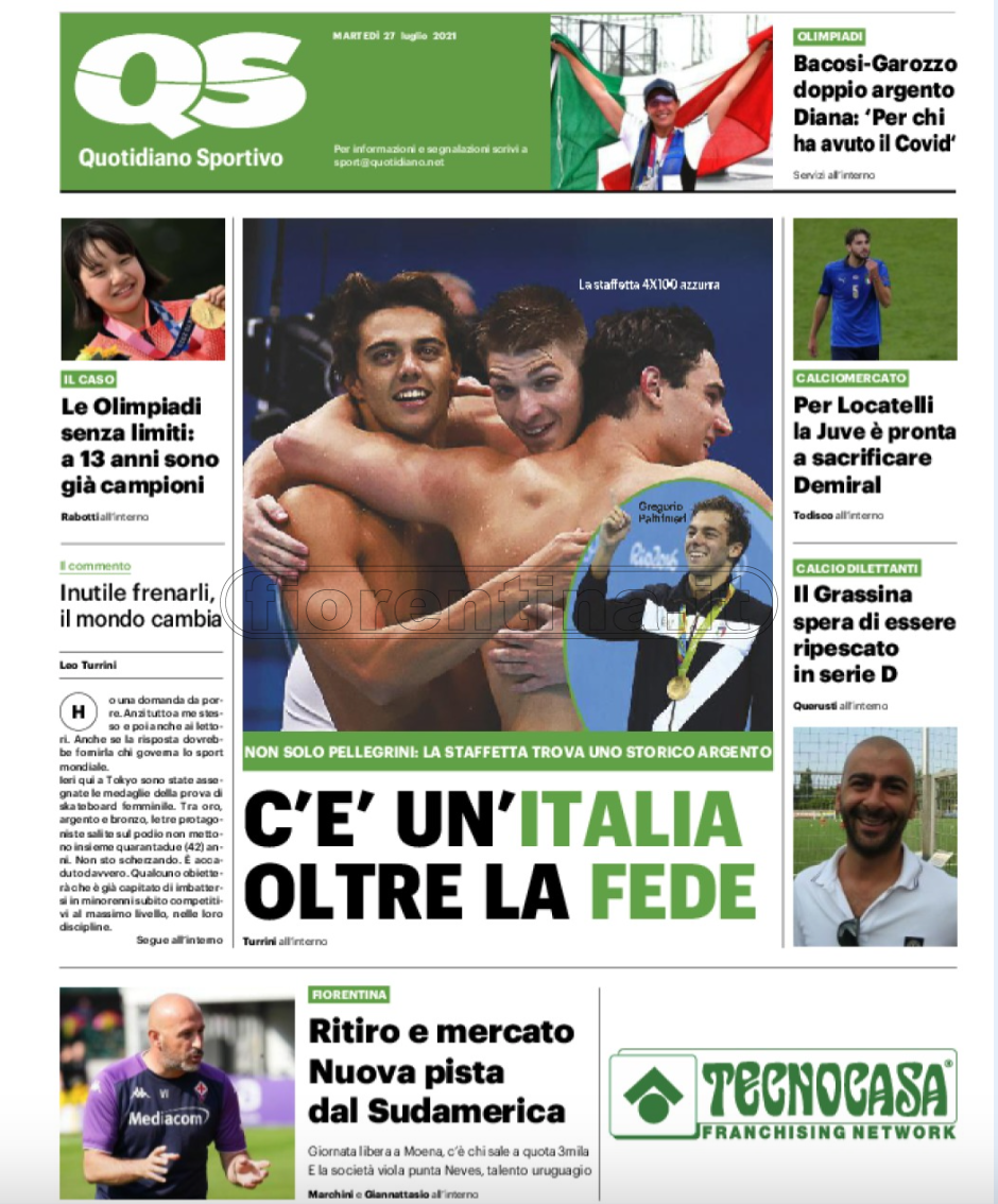 Quotidiani: la prima pagina di Qs, Stadio, Gazzetta, Corriere dello Sport, Tuttosport