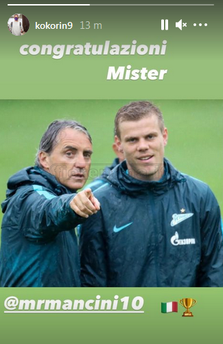 Anche Kokorin si complimenta con gli azzurri Campioni d’Europa: “Congratulazioni Mancini”