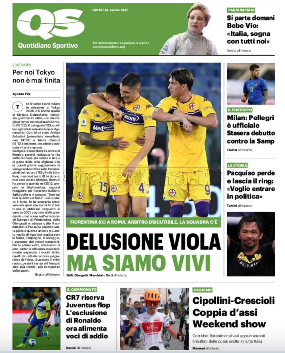 Quotidiani: la prima pagina di Qs, Stadio, Gazzetta, Corriere dello Sport, Tuttosport