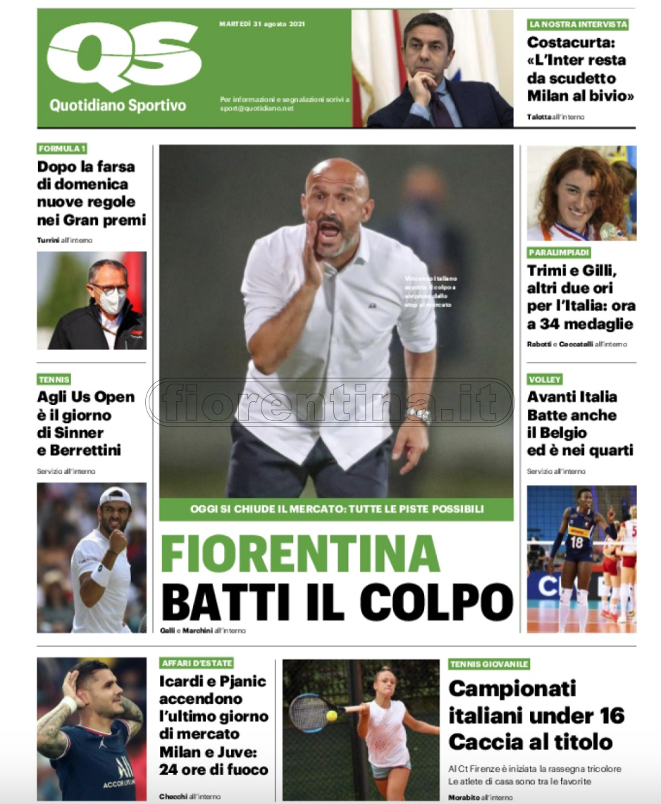 Quotidiani: la prima pagina di Qs, Stadio, Gazzetta, Corriere dello Sport, Tuttosport