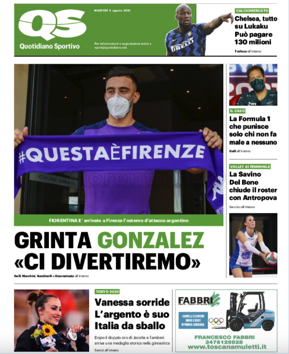 Quotidiani: la prima pagina di Qs, Stadio, Gazzetta, Corriere dello Sport, Tuttosport